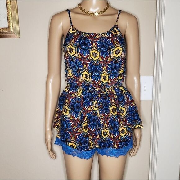 Love by Chesley blue yellow and brown mini romper - Picture 10 of 10